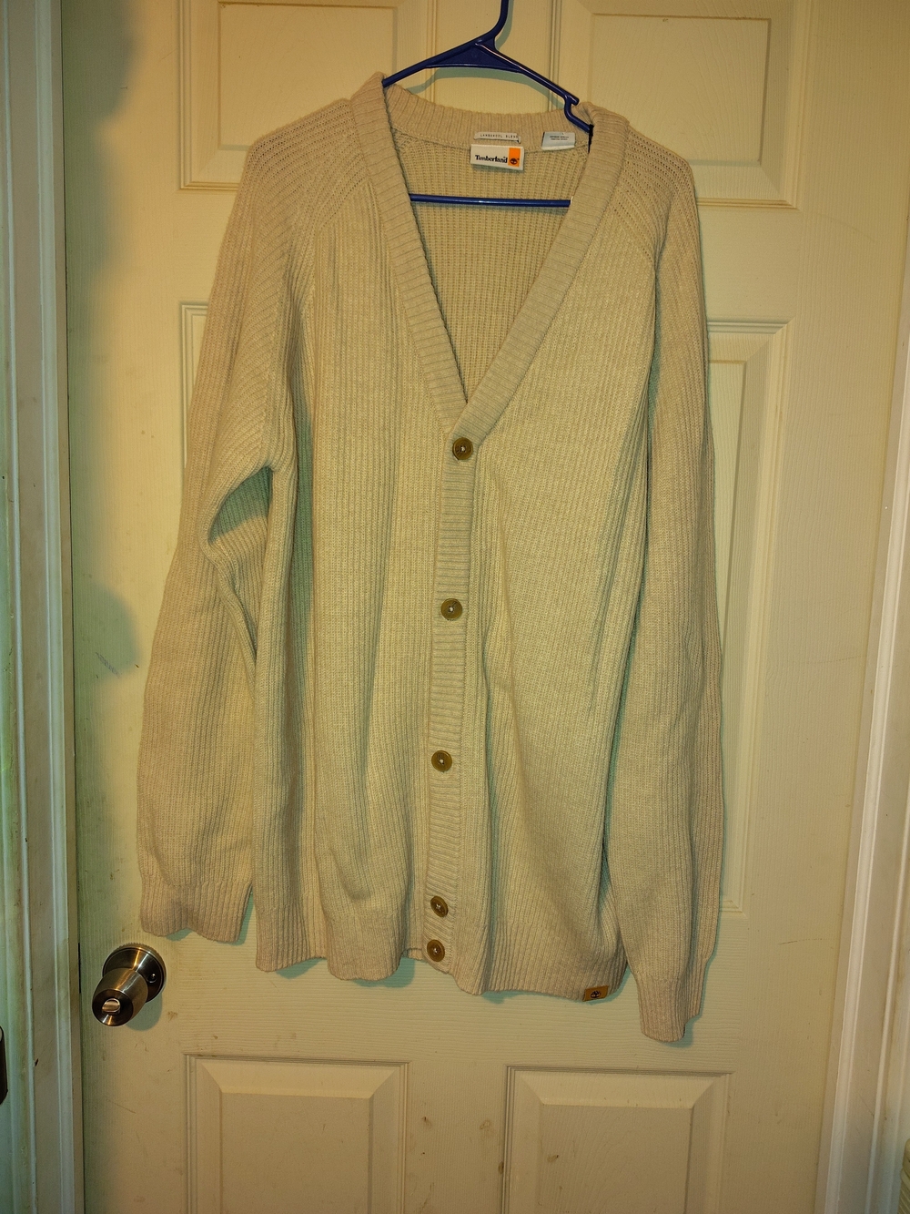 Timberland Men's Cream Ribbed Button Cardigan Sweater